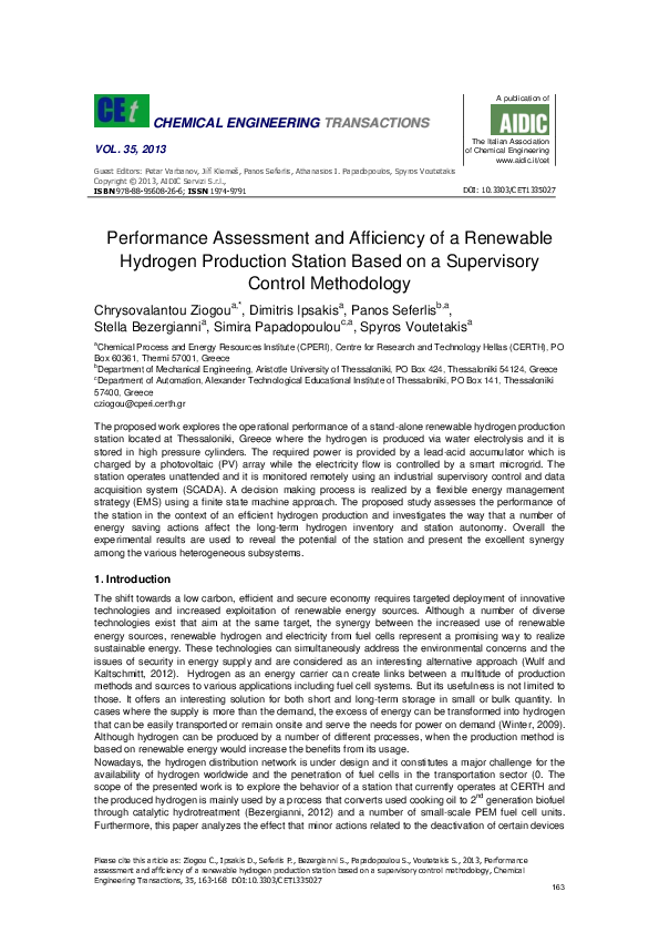 (PDF) Performance Assessment and Afficiency of a Renewable Hydrogen ...