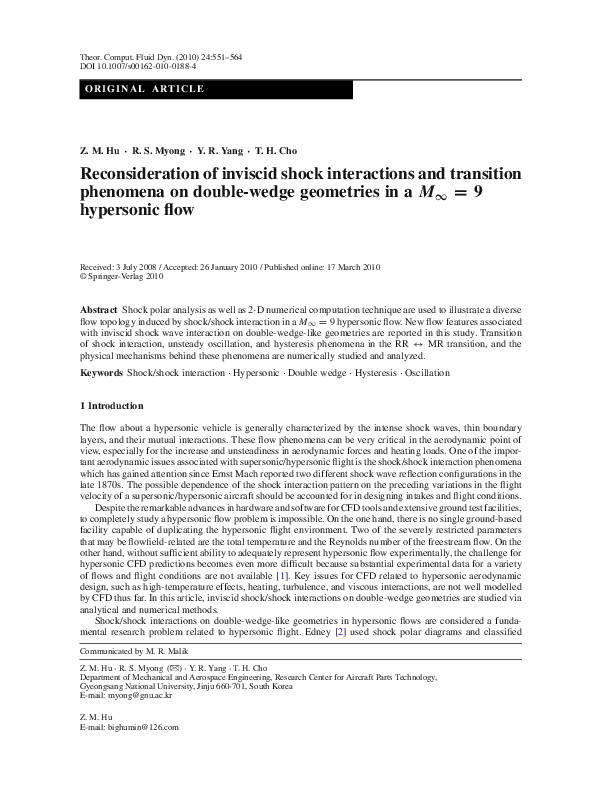 (PDF) Reconsideration of inviscid shock interactions and transition ...