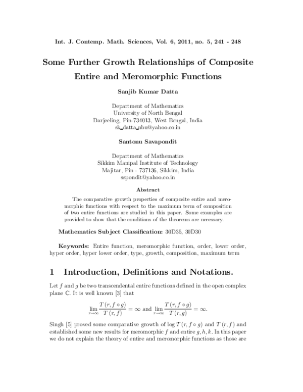 (PDF) Some Further Growth Relationships of Composite Entire and ...