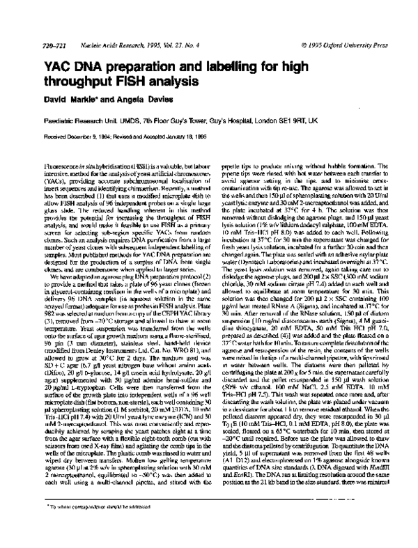 (PDF) YAC DNA preparation and labelling for high throughput FISH analysis