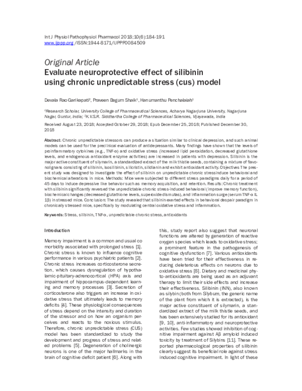 (PDF) Evaluate neuroprotective effect of silibinin using chronic ...