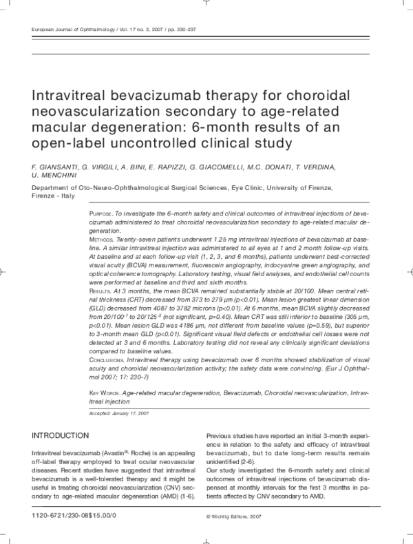 (PDF) Intravitreal Bevacizumab Therapy for Choroidal Neovascularization ...