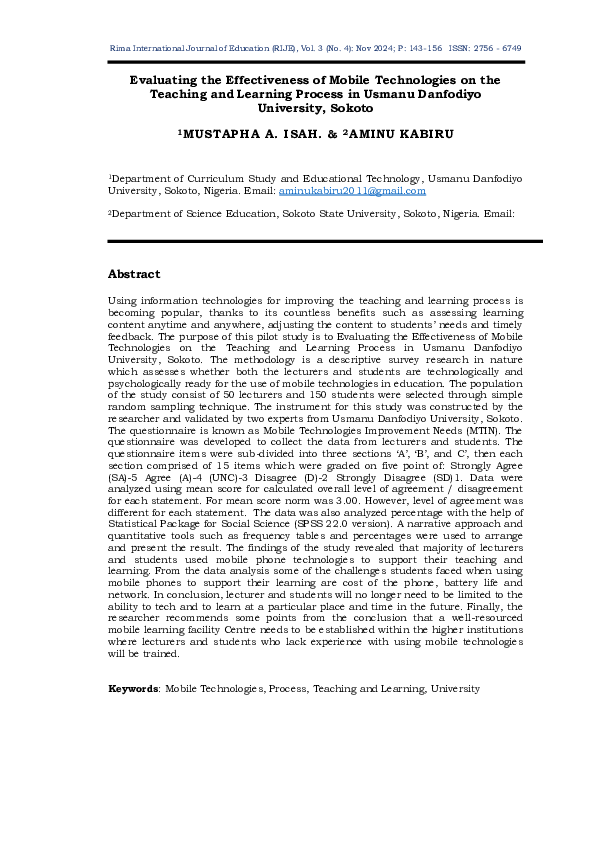 (PDF) Evaluating the Effectiveness of Mobile Technologies on the ...