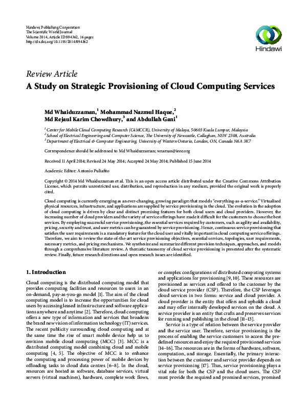 (PDF) A Study on Strategic Provisioning of Cloud Computing Services