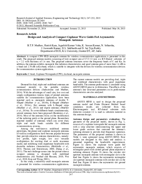 (PDF) Design and Analysis of Compact Coplanar Wave Guide Fed Asymmetric ...