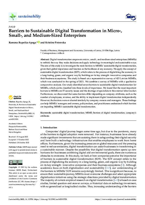 (PDF) Barriers to Sustainable Digital Transformation in Micro-, Small ...