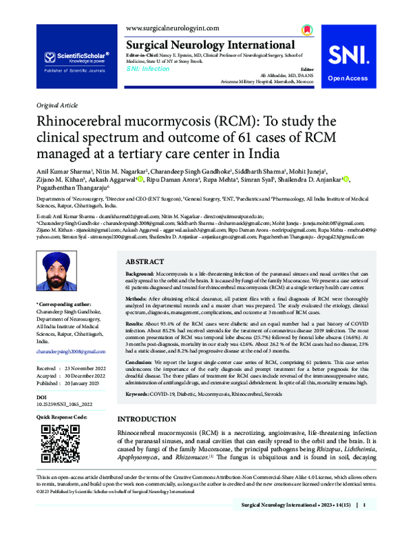 (PDF) Rhinocerebral mucormycosis (RCM): To study the clinical spectrum ...
