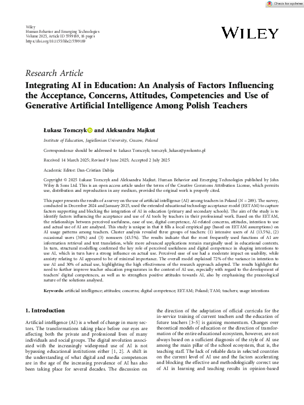 (PDF) Integrating AI in Education: An Analysis of Factors Influencing ...
