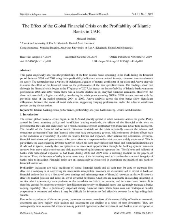 (PDF) The Effect of the Global Financial Crisis on the Profitability of ...
