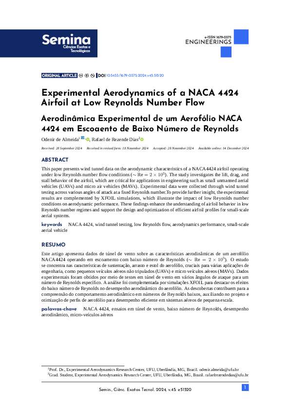 (PDF) Experimental Aerodynamics of a NACA 4424 Airfoil at Low Reynolds ...