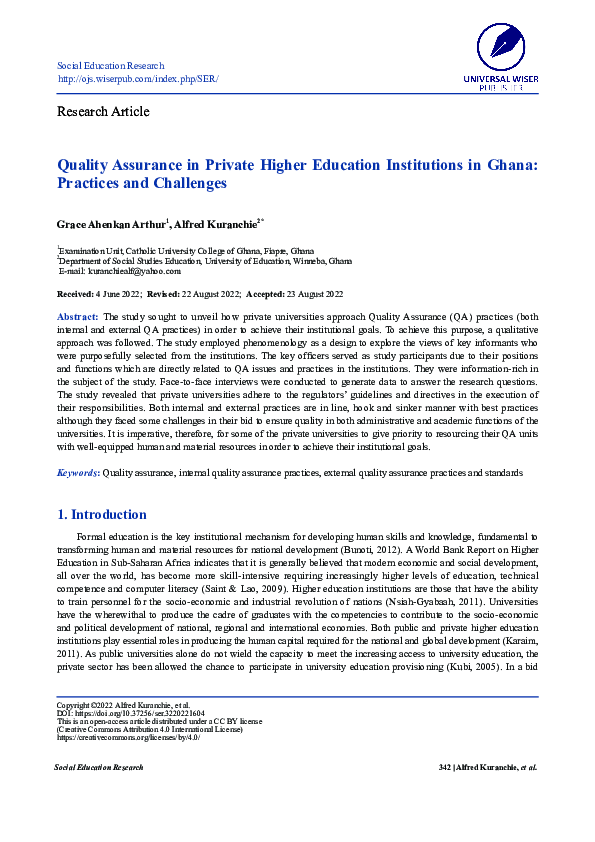 (PDF) Quality Assurance in Private Higher Education Institutions in ...