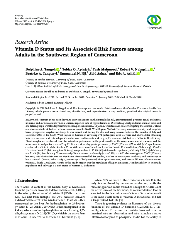 (PDF) Vitamin D Status and Its Associated Risk Factors among Adults in ...