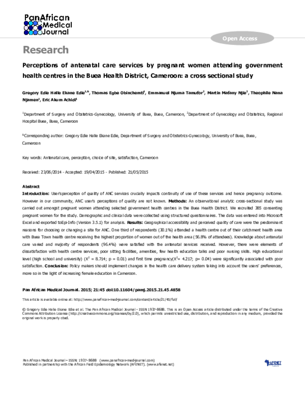 (PDF) Perceptions of antenatal care services by pregnant women ...