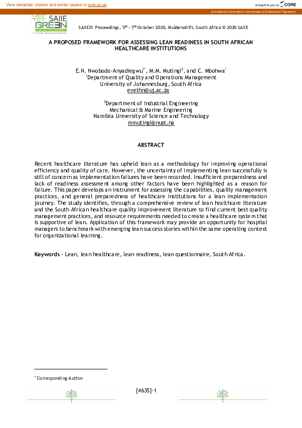 (PDF) A proposed framework for assessing lean readiness in South ...