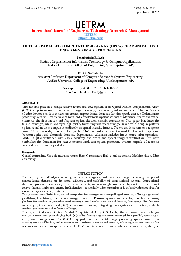 (PDF) OPTICAL PARALLEL COMPUTATIONAL ARRAY (OPCA) FOR NANOSECOND END-TO ...
