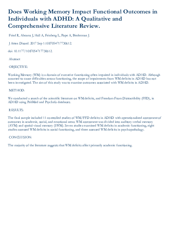 (PDF) Does Working Memory Impact Functional Outcomes in Individuals ...