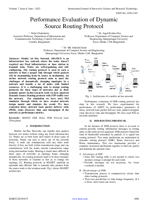 (PDF) Performance Evaluation of Dynamic Source Routing Protocol