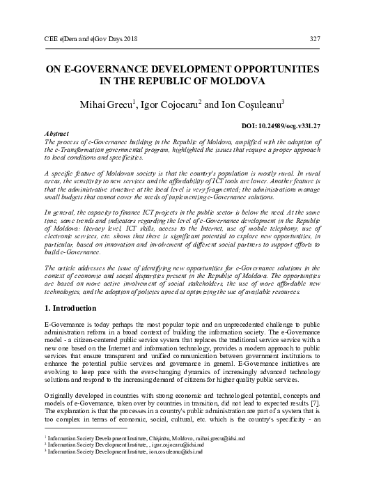 (PDF) On e-Governance development opportunities in the Republic of Moldova