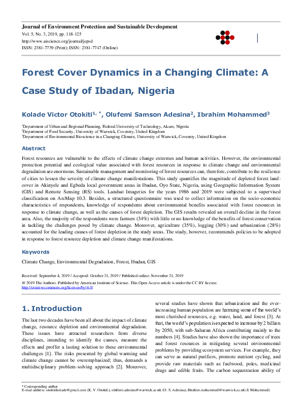 (PDF) Forest Cover Dynamics in a Changing Climate: A Case Study of ...