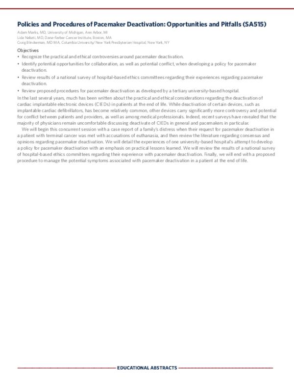 (PDF) Policies and Procedures of Pacemaker Deactivation: Opportunities ...