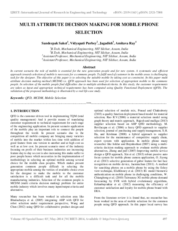 (PDF) Multi Attribute Decision Making for Mobile Phone Selection