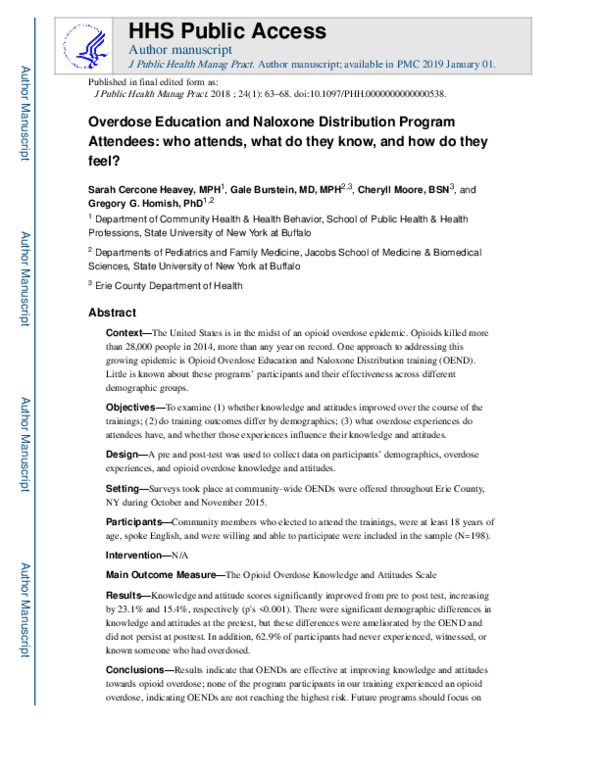 (PDF) Overdose Education and Naloxone Distribution Program Attendees ...