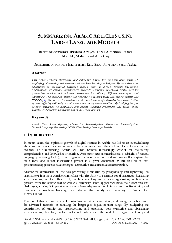 (PDF) Summarizing Arabic Articles using Large Language Models