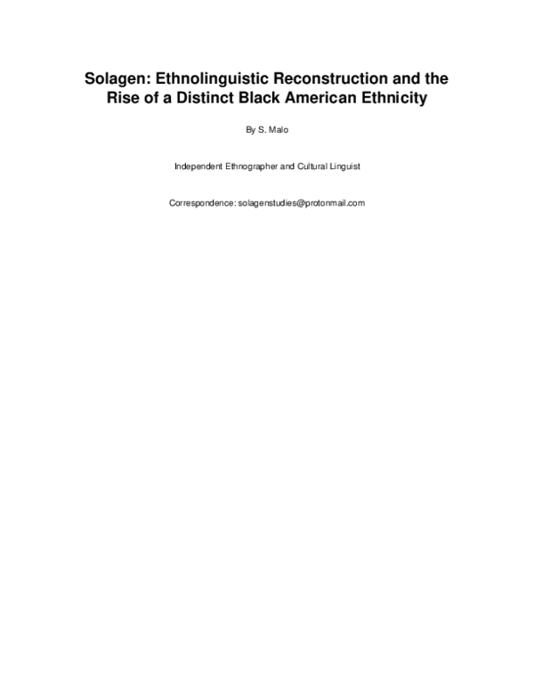 (PDF) Solagen: Ethnolinguistic Reconstruction and the Rise of a ...