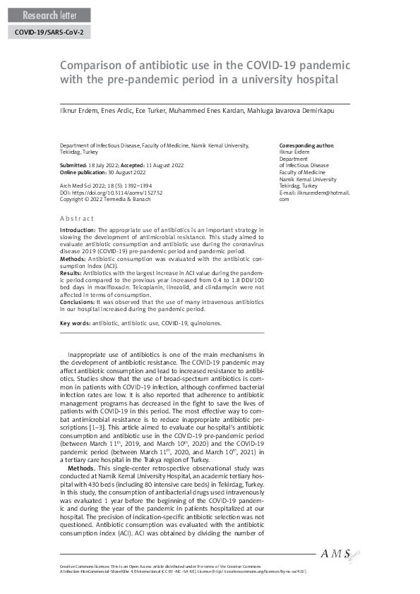 (PDF) Comparison of antibiotic use in the COVID-19 pandemic with the ...