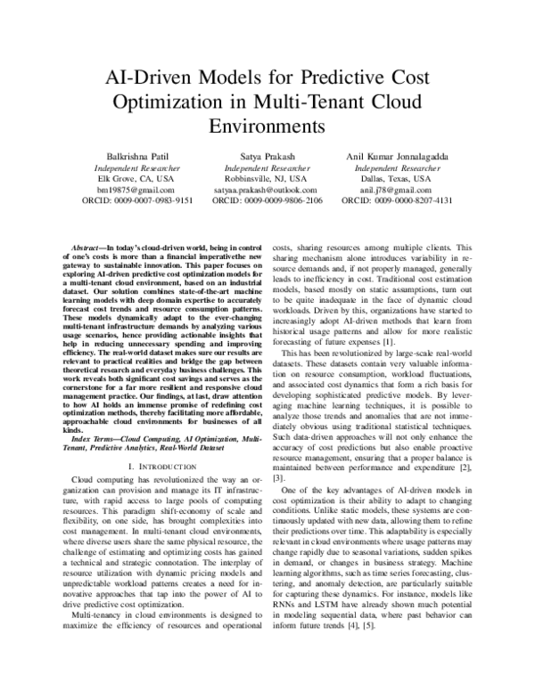 (PDF) AI-Driven Models for Predictive Cost Optimization in Multi-Tenant ...