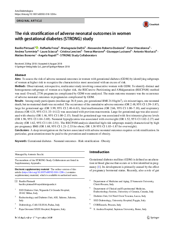 (PDF) The risk stratification of adverse neonatal outcomes in women ...