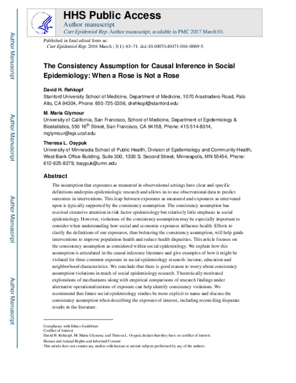 (PDF) The Consistency Assumption for Causal Inference in Social ...