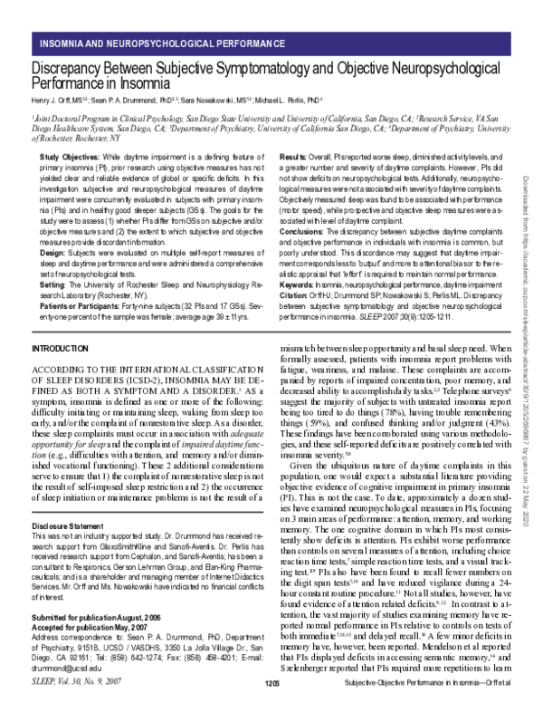 (PDF) Discrepancy Between Subjective Symptomatology and Objective ...