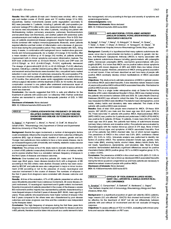 (PDF) AB0534 EFFICACY of Tocilizumab in Large-Vessel Giant Cell ...
