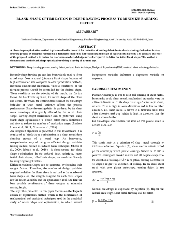 (PDF) Blank Shape Optimization in Deep Drawing Process to Minimize ...