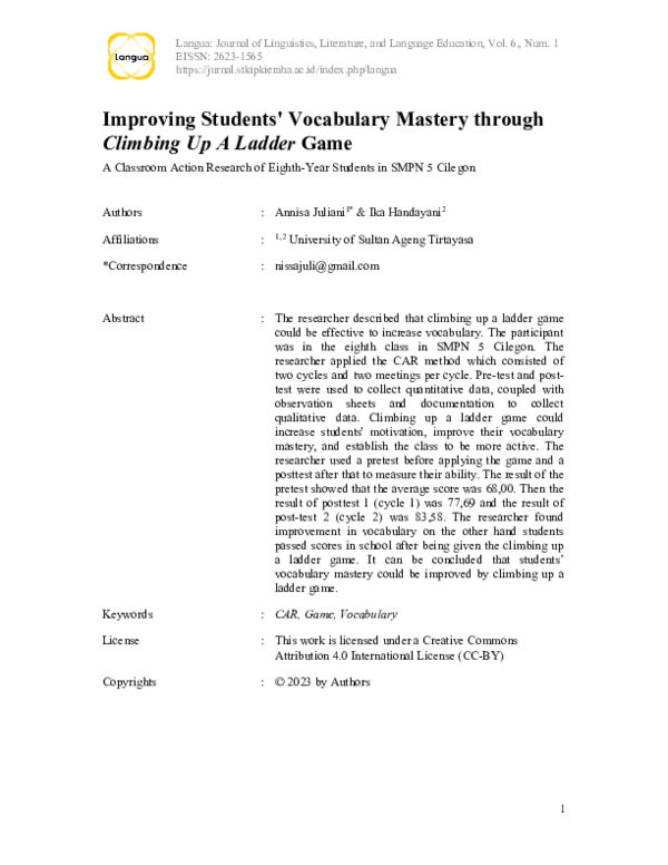 (PDF) Improving Students' Vocabulary Mastery Through Climbing Up A ...