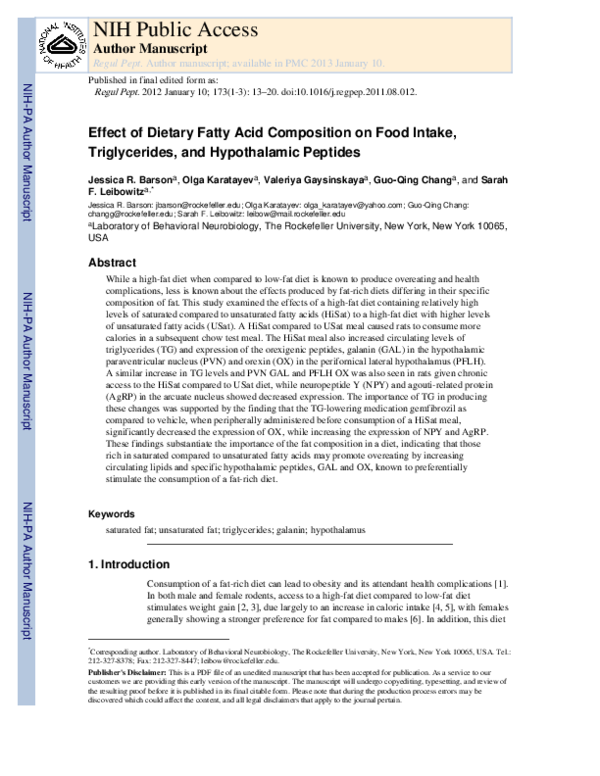 (PDF) Effect of dietary fatty acid composition on food intake ...