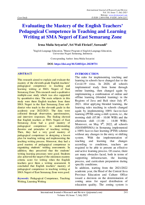 (PDF) Evaluating the Mastery of the English Teachers' Pedagogical ...