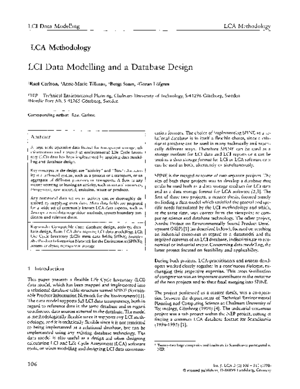 (PDF) Modelling LCA Methodology 4 Modelling Transparent LCI Data