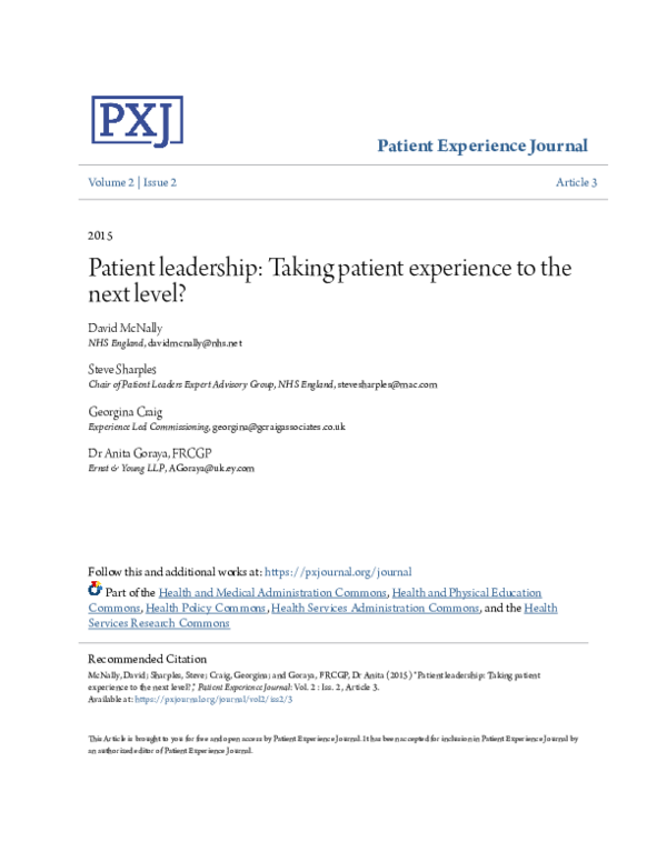 (PDF) Patient leadership: Taking patient experience to the next level?