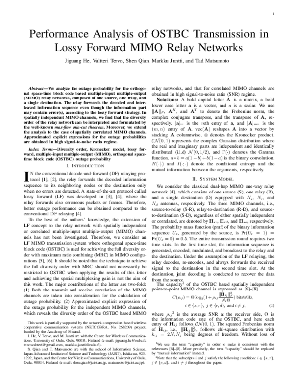 (PDF) Performance Analysis of OSTBC Transmission in Lossy Forward MIMO ...