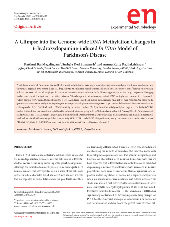 (PDF) A Glimpse into the Genome-wide DNA Methylation Changes in 6 ...