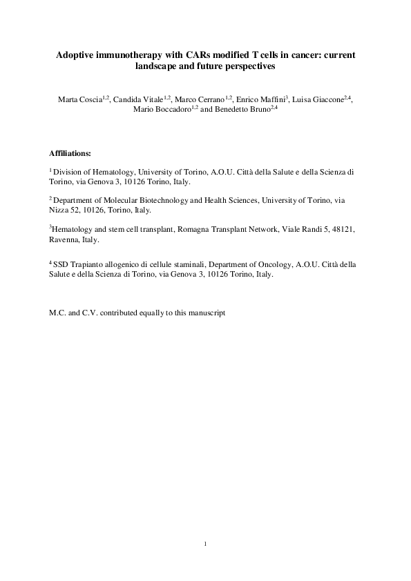 (PDF) Adoptive immunotherapy with CAR modified T cells in cancer ...