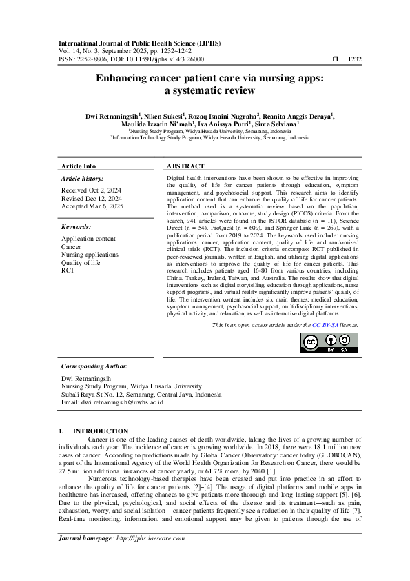(PDF) Enhancing cancer patient care via nursing apps: a systematic review