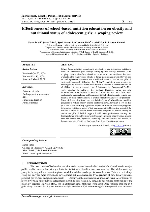 (PDF) Effectiveness of school-based nutrition education on obesity and ...