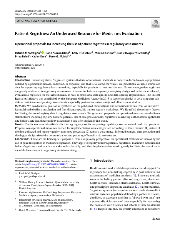 (PDF) Patient Registries: An Underused Resource for Medicines Evaluation