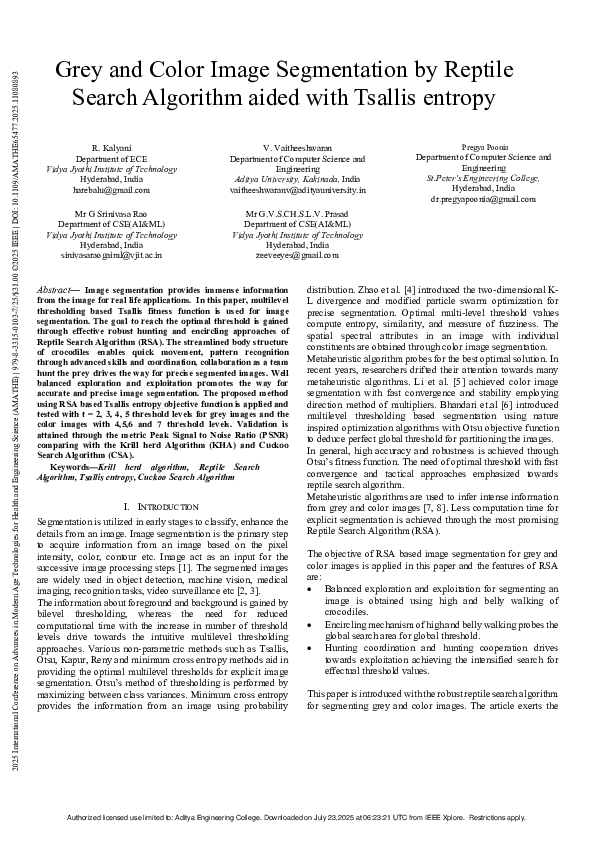 (PDF) Grey and Color Image Segmentation by Reptile Search Algorithm ...