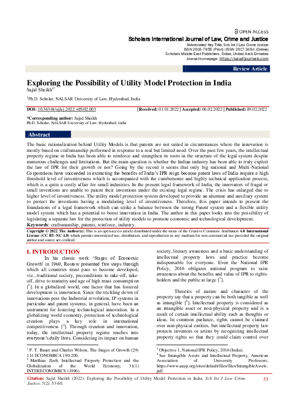 (PDF) Exploring the Possibility of Utility Model Protection in India