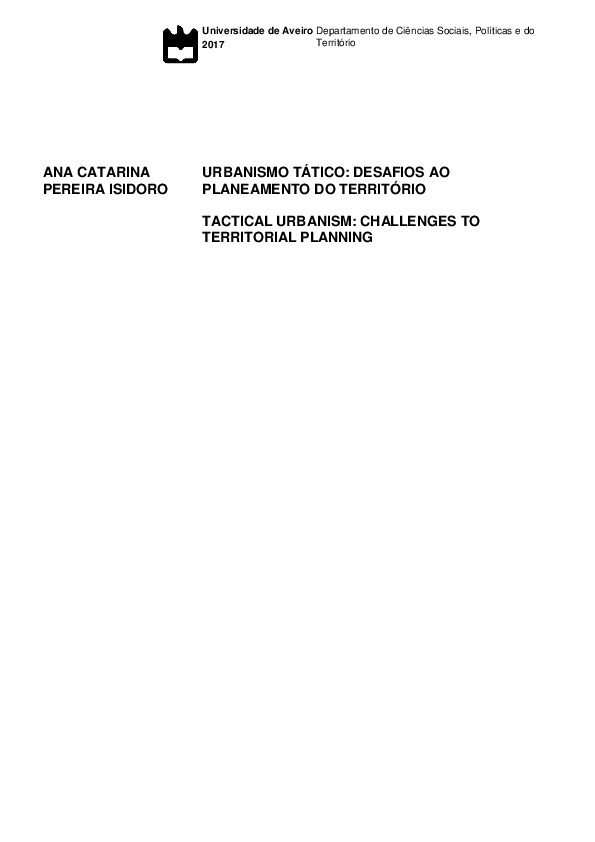 (PDF) Tactical urbanism: challenges to territorial planning