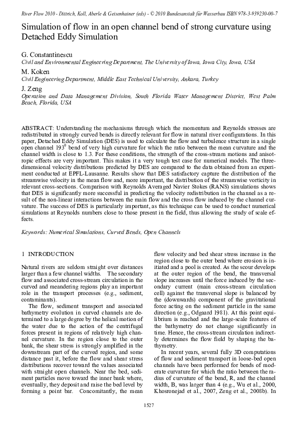 (PDF) Simulation of flow in an open channel bend of strong curvature ...